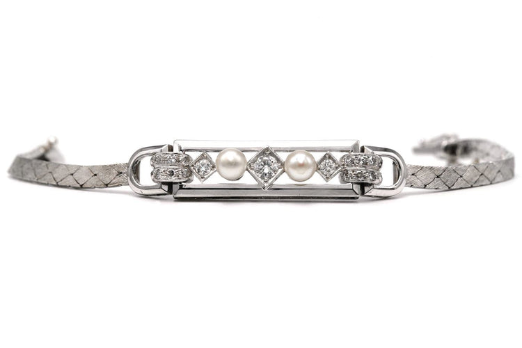 Bracelet Art Déco - Bracelet en or blanc, perles et diamants 58 Facettes 23417