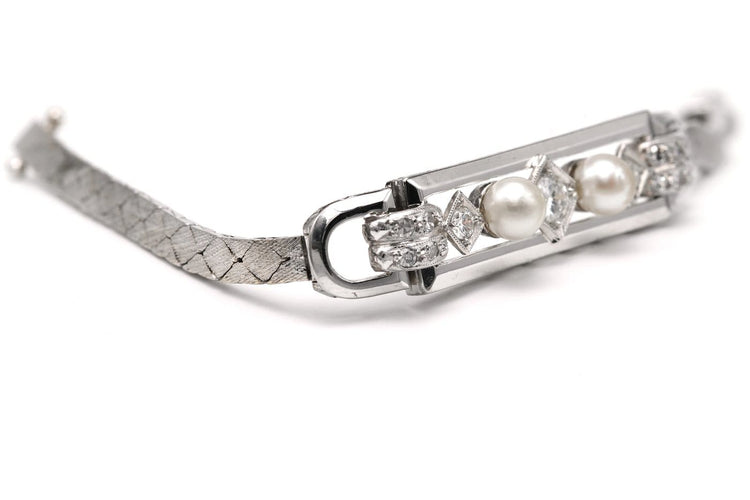 Bracelet Art Déco - Bracelet en or blanc, perles et diamants 58 Facettes 23417