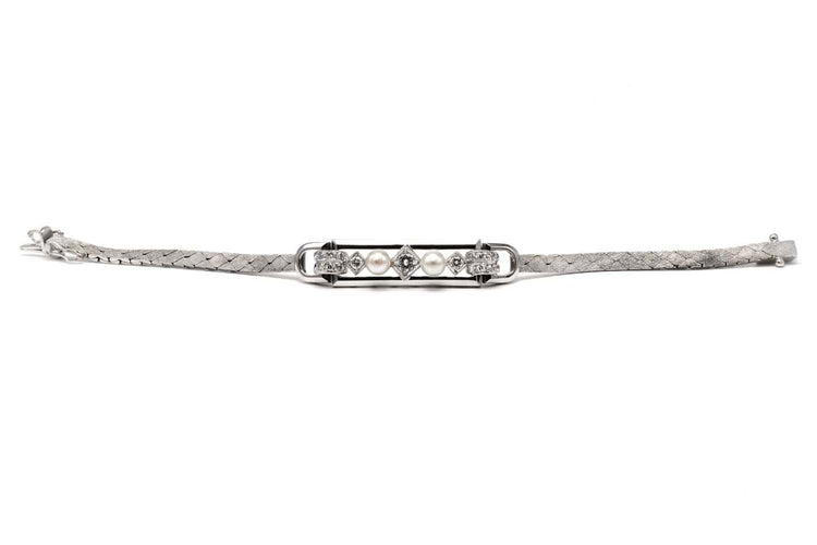 Bracelet Art Déco - Bracelet en or blanc, perles et diamants 58 Facettes 23417