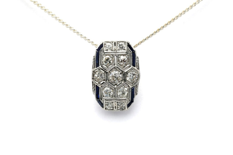 Pendentif Pendentif Art déco en or blanc 18 carats, saphirs et diamants taille brillant 58 Facettes 23414