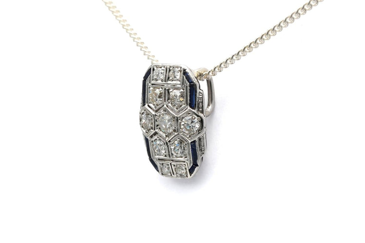Pendentif Pendentif Art déco en or blanc 18 carats, saphirs et diamants taille brillant 58 Facettes 23414