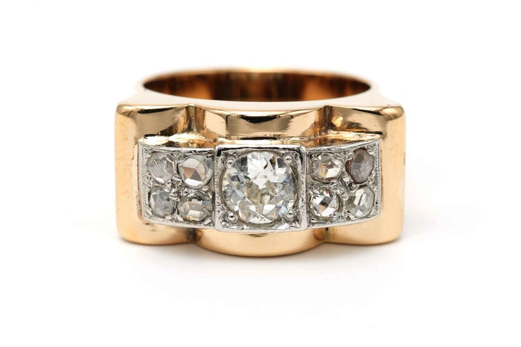 Bague 57 Art Déco - Bague en or jaune et blanc 18 carats et diamants 58 Facettes 23290