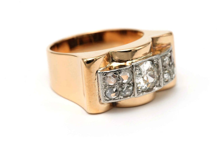 Bague 57 Art Déco - Bague en or jaune et blanc 18 carats et diamants 58 Facettes 23290