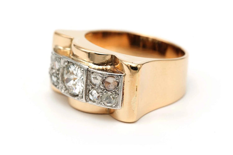Bague 57 Art Déco - Bague en or jaune et blanc 18 carats et diamants 58 Facettes 23290