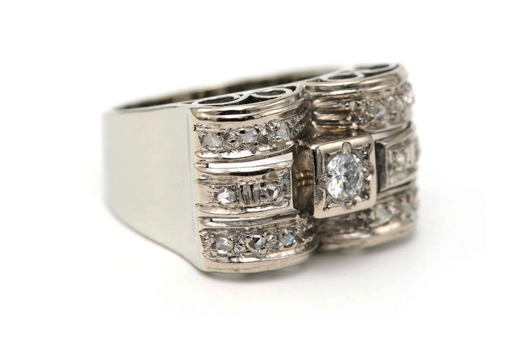 52 Art Déco - Bague en or blanc 18 carats et diamants 58 Facettes 23386