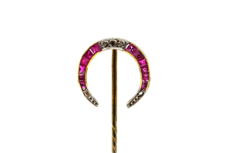 Broche Broche Art nouveau en or jaune 18 carats, rubis et diamants taille rose 58 Facettes B813