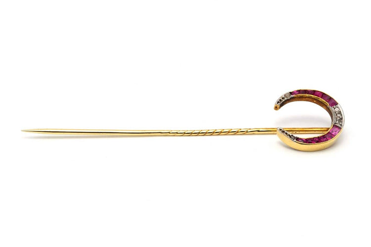 Broche Broche Art nouveau en or jaune 18 carats, rubis et diamants taille rose 58 Facettes B813