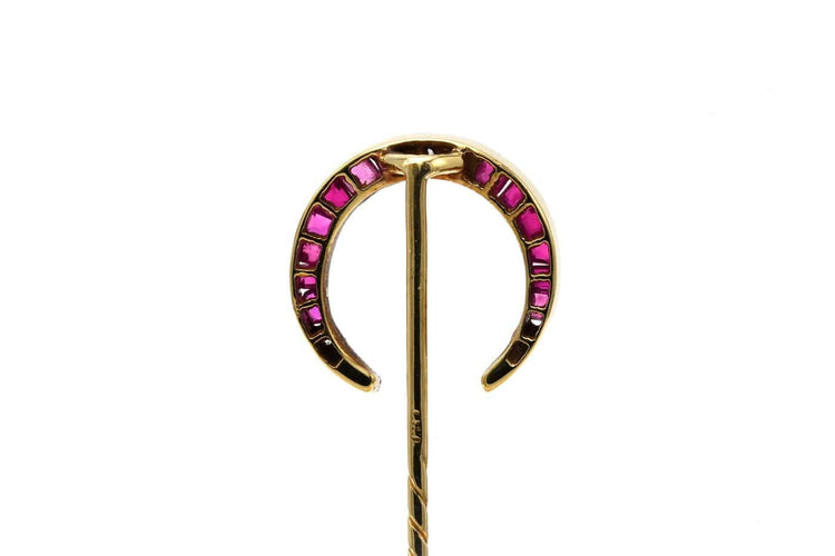 Broche Broche Art nouveau en or jaune 18 carats, rubis et diamants taille rose 58 Facettes B813