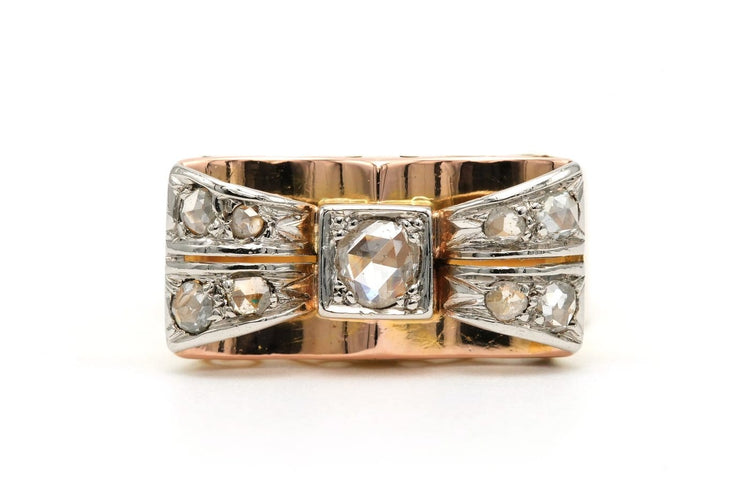 Bague 60 Art Déco - Bague en or jaune et blanc 18 carats et diamants taille rose 58 Facettes 23502