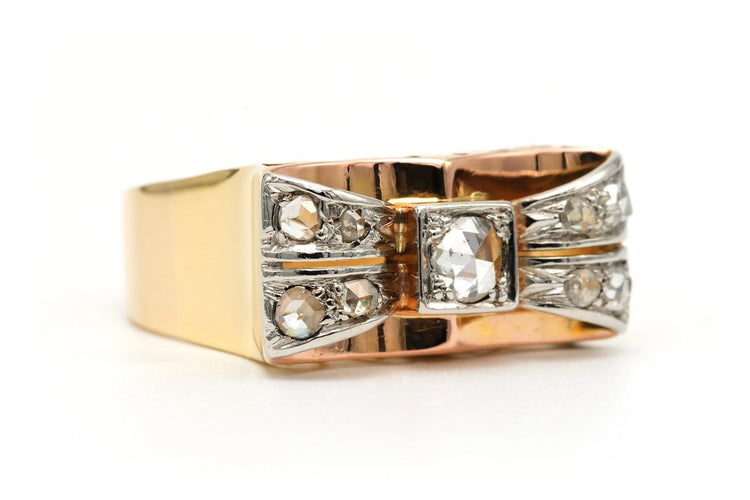 Bague 60 Art Déco - Bague en or jaune et blanc 18 carats et diamants taille rose 58 Facettes 23502