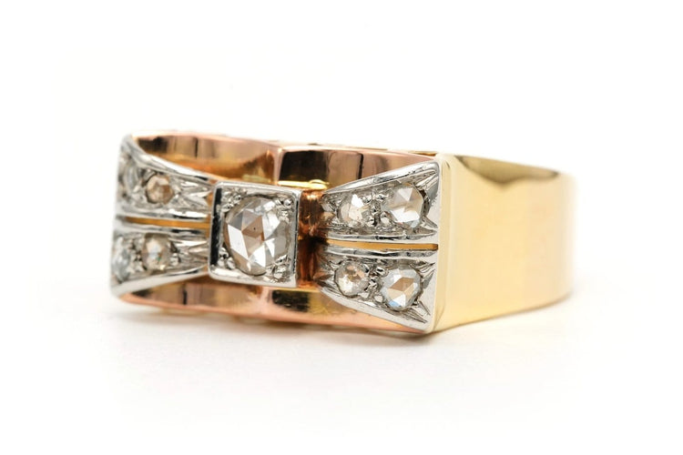 Bague 60 Art Déco - Bague en or jaune et blanc 18 carats et diamants taille rose 58 Facettes 23502