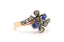 Bague 57 Bague Art nouveau en or jaune et blanc 18 carats, saphirs, diamants taille rose 58 Facettes 23521