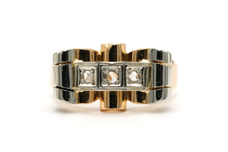 Bague 56 Art déco - Bague en or jaune et blanc 18 carats et diamants 58 Facettes 22767