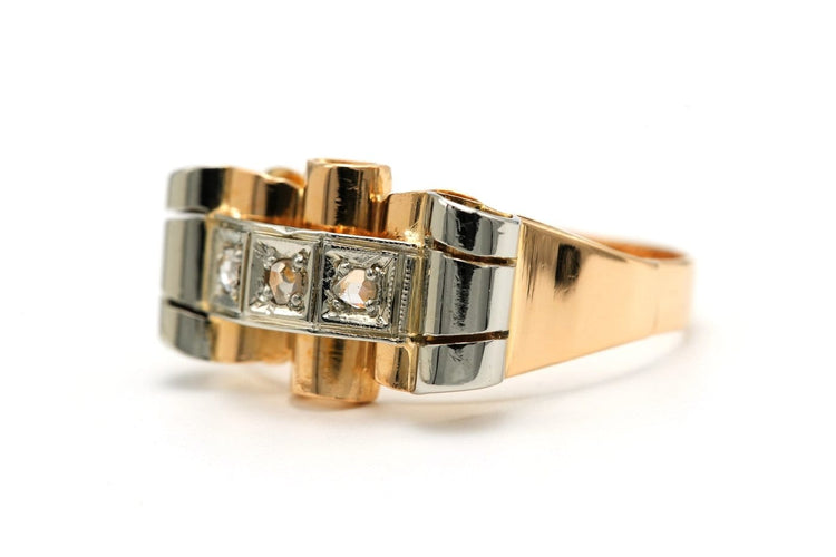 Bague 56 Art déco - Bague en or jaune et blanc 18 carats et diamants 58 Facettes 22767