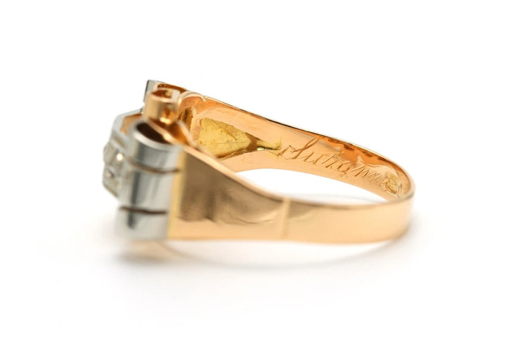 Bague 56 Art déco - Bague en or jaune et blanc 18 carats et diamants 58 Facettes 22767