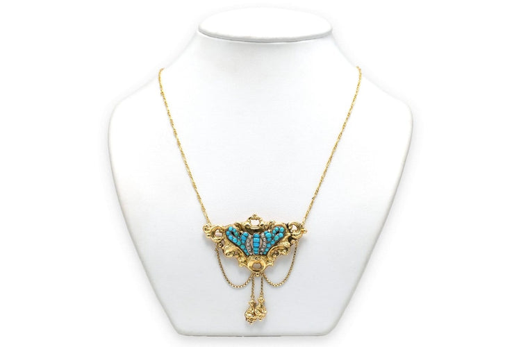 Collier Napoléon III - Collier en or jaune, perles et turquoises 58 Facettes 23352