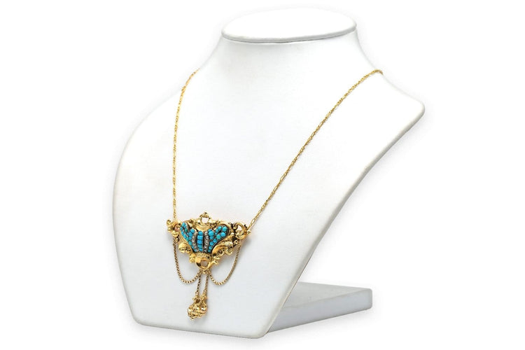 Napoléon III - Collier en or jaune, perles et turquoises 58 Facettes 23352