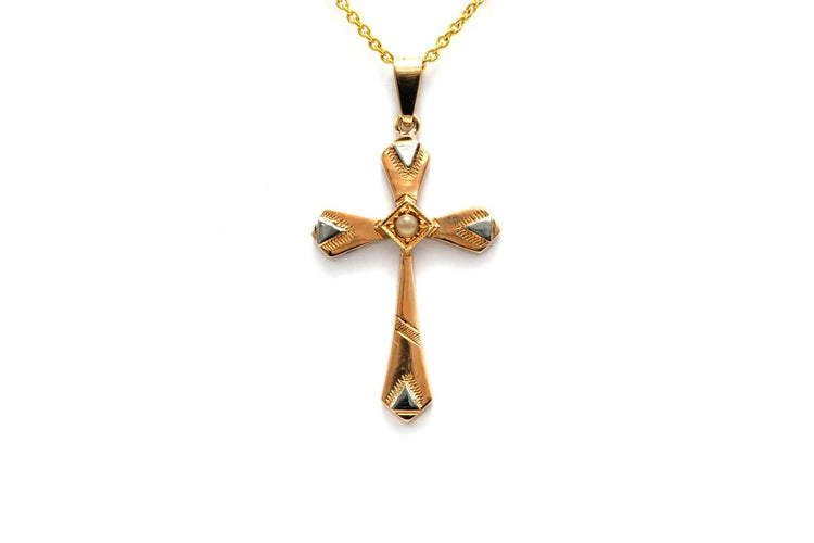 Pendentif Pendentif Art déco en or jaune et blanc 18 carats avec perle 58 Facettes 23656