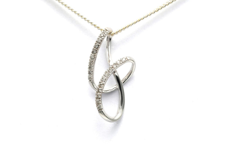 Pendentif Pendentif contemporain en or blanc 18 carats serti de diamants taille brillant (0,21 ct) 58 Facettes B833