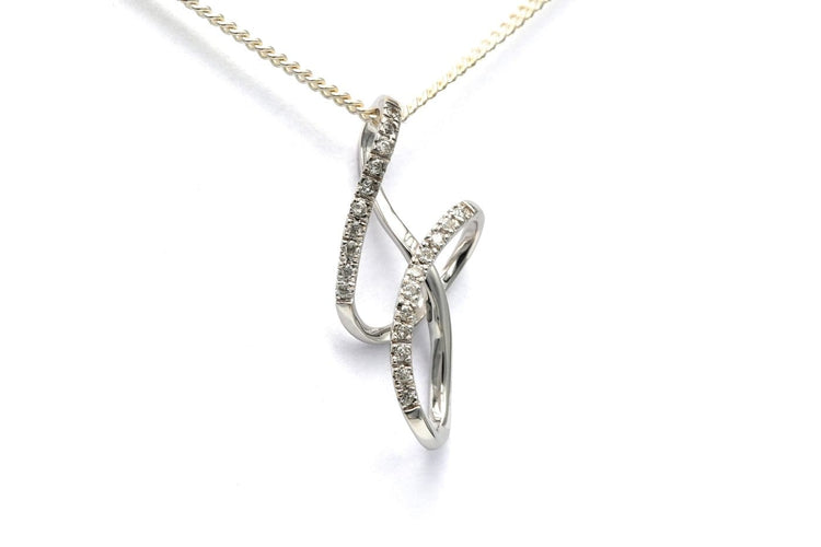 Pendentif Pendentif contemporain en or blanc 18 carats serti de diamants taille brillant (0,21 ct) 58 Facettes B833