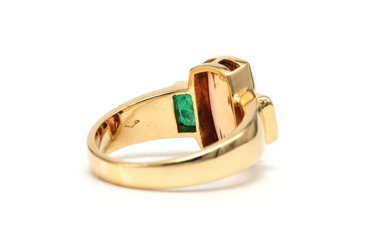 Bague 57 Bague contemporaine en or jaune 18 carats, topaze et émeraudes 58 Facettes 23581