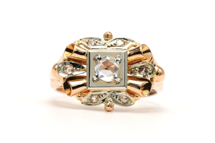 57 Art Déco - Bague en or jaune et or blanc 18 carats et diamants 58 Facettes 23706