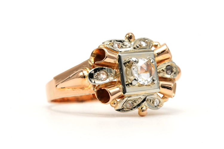 57 Art Déco - Bague en or jaune et or blanc 18 carats et diamants 58 Facettes 23706