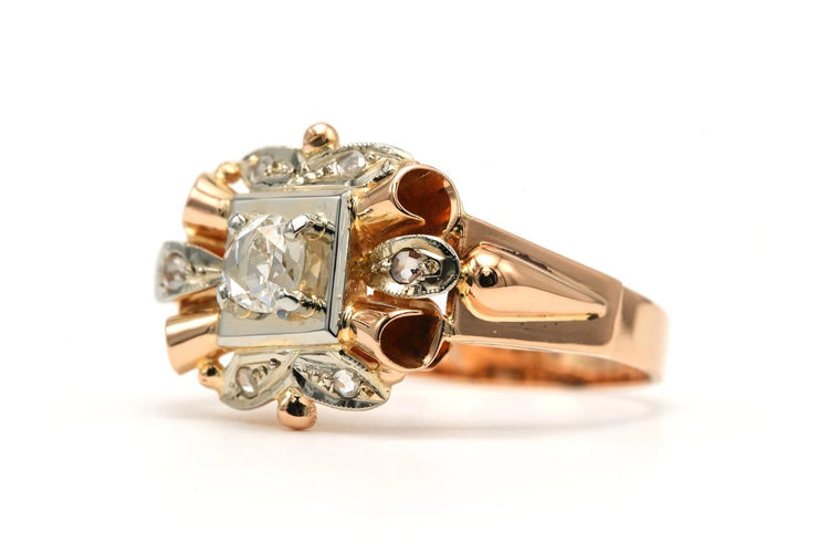 57 Art Déco - Bague en or jaune et or blanc 18 carats et diamants 58 Facettes 23706