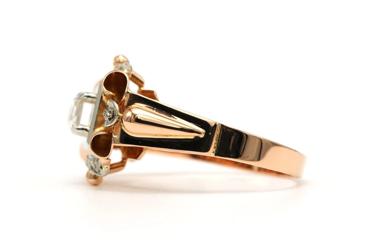 57 Art Déco - Bague en or jaune et or blanc 18 carats et diamants 58 Facettes 23706