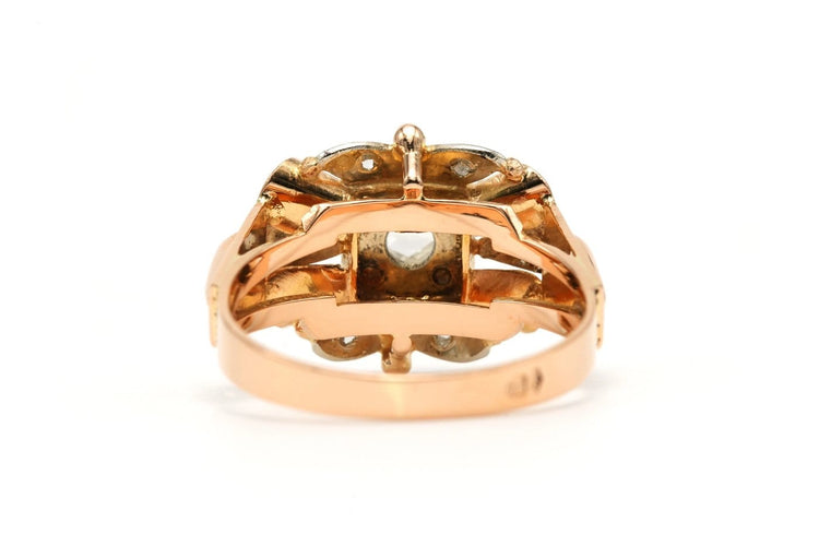 57 Art Déco - Bague en or jaune et or blanc 18 carats et diamants 58 Facettes 23706