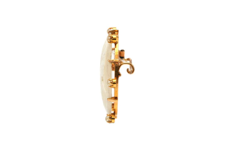 Années 50 - Broche en or jaune, perles et camée 58 Facettes 13901