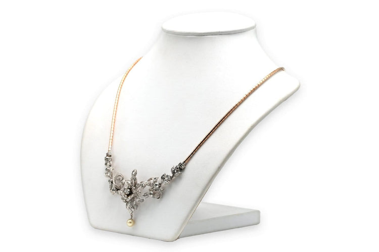 Collier Collier Art nouveau en or jaune et blanc 18 carats, diamants et perle 58 Facettes 23690