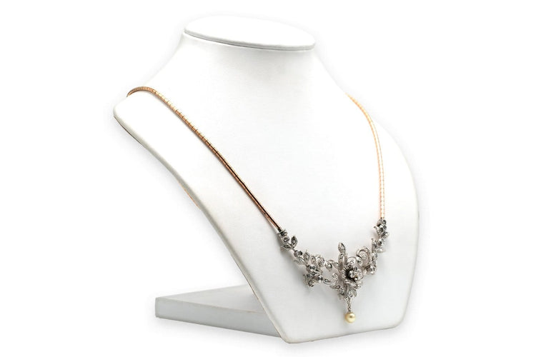 Collier Collier Art nouveau en or jaune et blanc 18 carats, diamants et perle 58 Facettes 23690