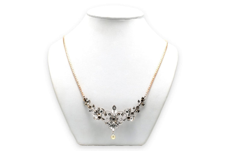 Collier Collier Art nouveau en or jaune et blanc 18 carats, diamants et perle 58 Facettes 23690
