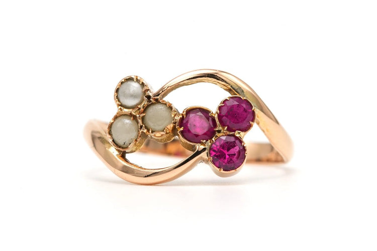 Bague 54 Art Nouveau - Bague en or jaune 18 carats, rubis et perles 58 Facettes B851