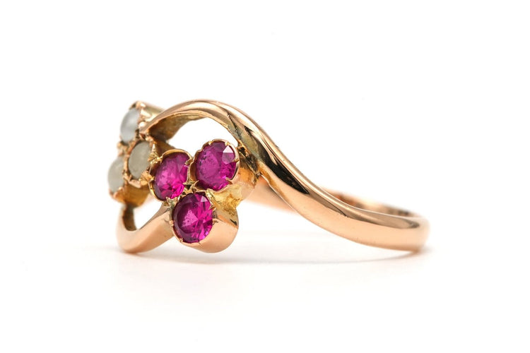 Bague 54 Art Nouveau - Bague en or jaune 18 carats, rubis et perles 58 Facettes B851