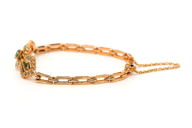 Bracelet Art Nouveau - Bracelet en or jaune 18 carats, émeraudes et perles 58 Facettes 23682
