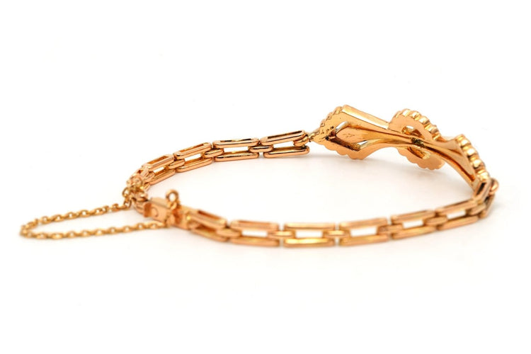 Art Nouveau - Bracelet en or jaune 18 carats, émeraudes et perles 58 Facettes 23682