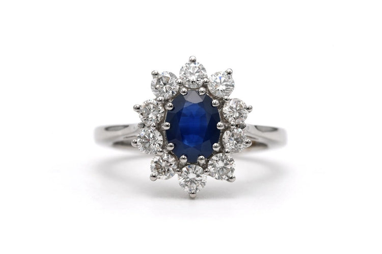 Bague 55 Bague contemporaine en or blanc 18 carats, saphir et diamants 58 Facettes 23713