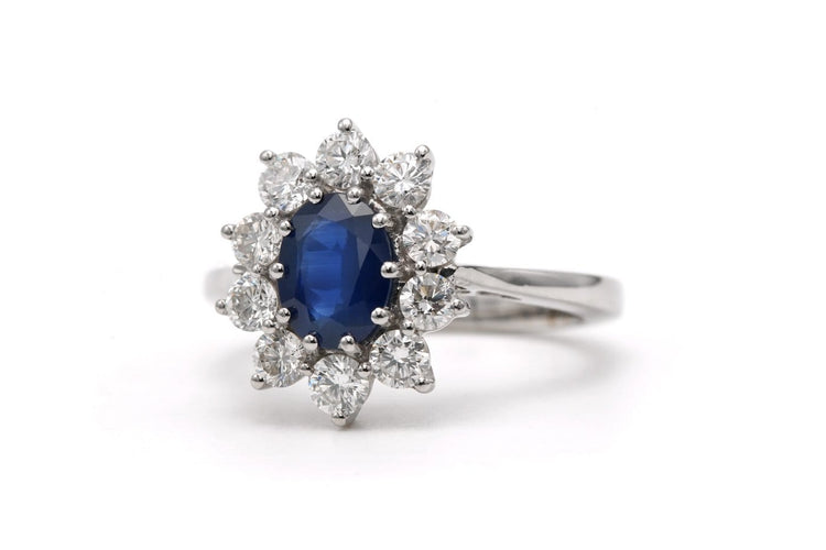 Bague 55 Bague contemporaine en or blanc 18 carats, saphir et diamants 58 Facettes 23713