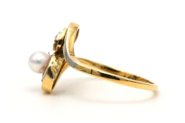 Bague 54 Bague Art nouveau, or blanc et jaune 18 carats, perle et diamants taille ancienne 58 Facettes B882