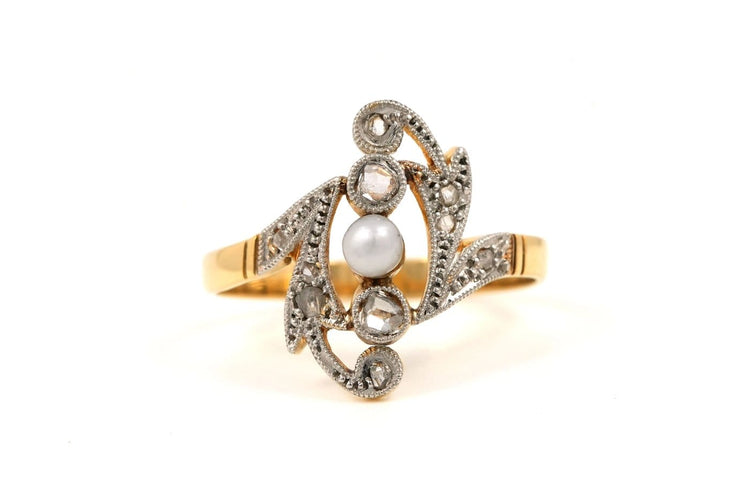 Bague 54 Art Nouveau - Bague en or jaune avec perle et diamants 58 Facettes B883