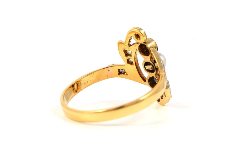 54 Art Nouveau - Bague en or jaune avec perle et diamants 58 Facettes B883