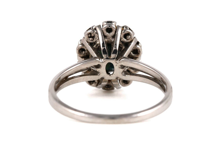 Bague 56 Bague des années 70 en or blanc 18 carats, saphir et diamants taille 8/8 58 Facettes 23844