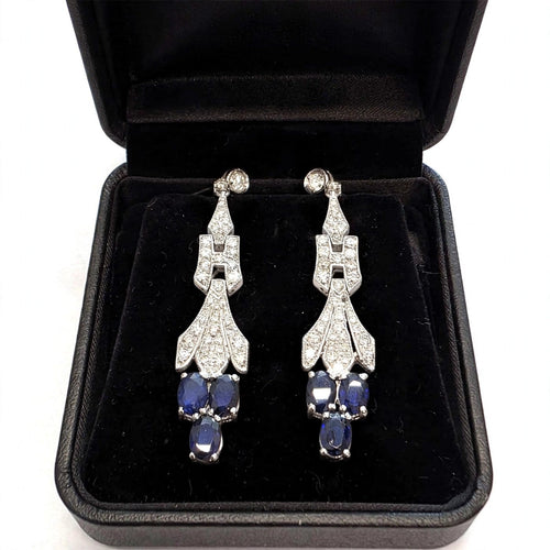 Boucles d'oreilles en platine avec saphirs et diamants 58 Facettes 103/26 B