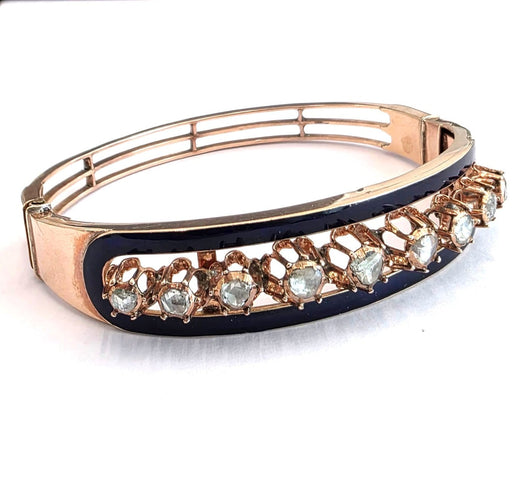 Bracelet en platine, émail bleu et diamants taille rose couronnée 58 Facettes 518/26 L