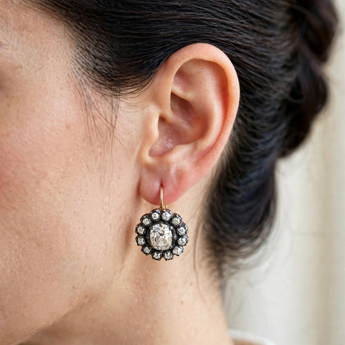 Boucles d'oreilles en or jaune 18 ct, platine et diamants 58 Facettes 429/26 N SHD