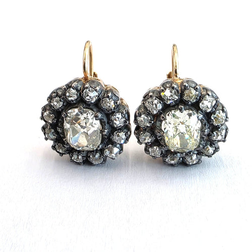 Boucles d'oreilles en or jaune 18 ct, platine et diamants 58 Facettes 429/26 N SHD