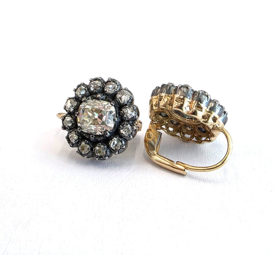 Boucles d'oreilles en or jaune 18 ct, platine et diamants 58 Facettes 429/26 N SHD