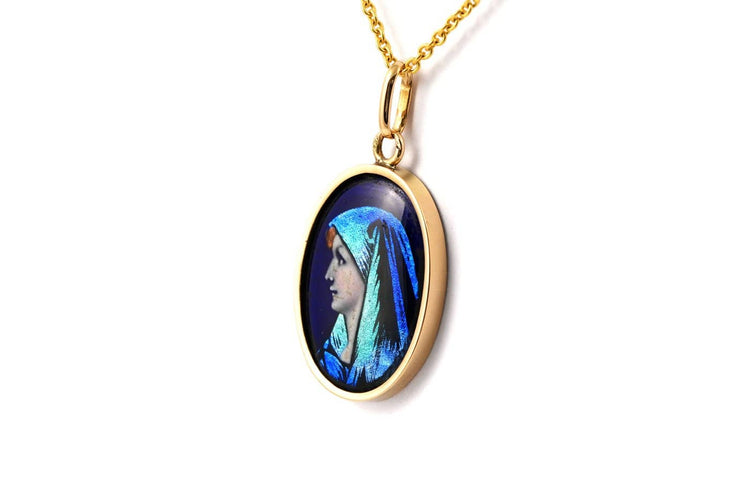 Années 50 - Pendentif en or jaune 18 carats et émail 58 Facettes 23905